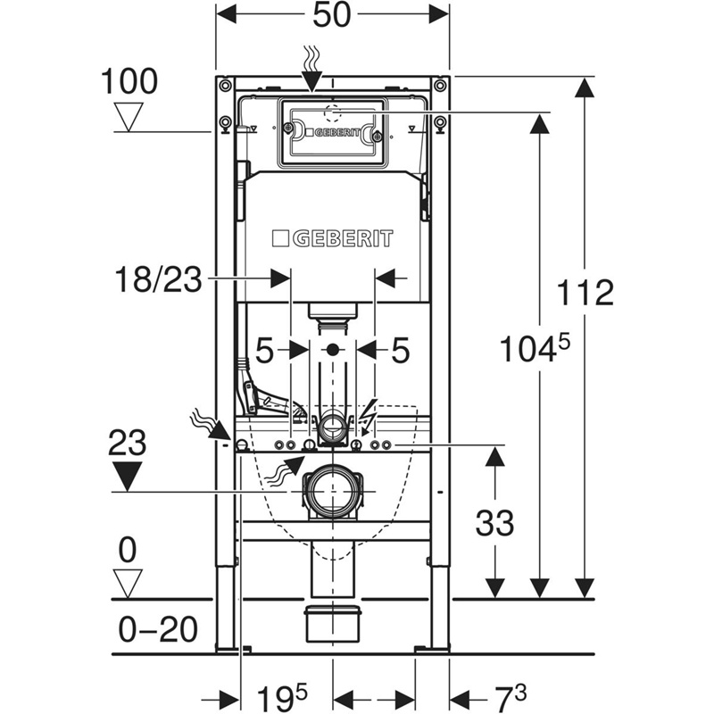 Montažni element 112cm za ugradbeni vodokotlić GEBERIT Duofix basic + Delta 01 bijela tipka - Slika 4