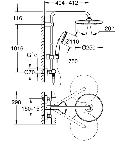 Tuš sistem s termostatom GROHE Tempesta system 250 Crna - Slika 4