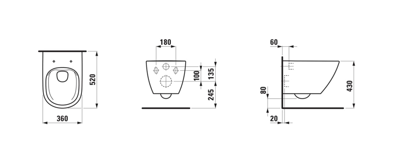 Viseća WC školjka rimless LAUFEN LUA 520 × 360 mm s integriranom funkcijom bidea - Slika 2
